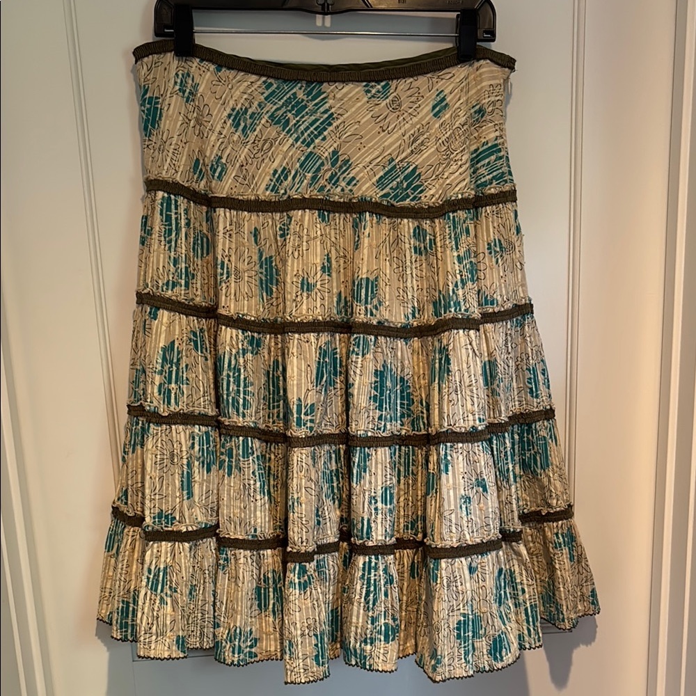 Fei 100% cotton & 100% silk trim A line floral tiered eyelet skirt